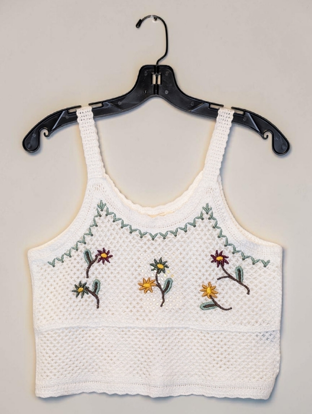 Rebellion Again Crochet Tank Top Floral Embroidered Boho Cottagecore Cream M - Picture 15 of 15